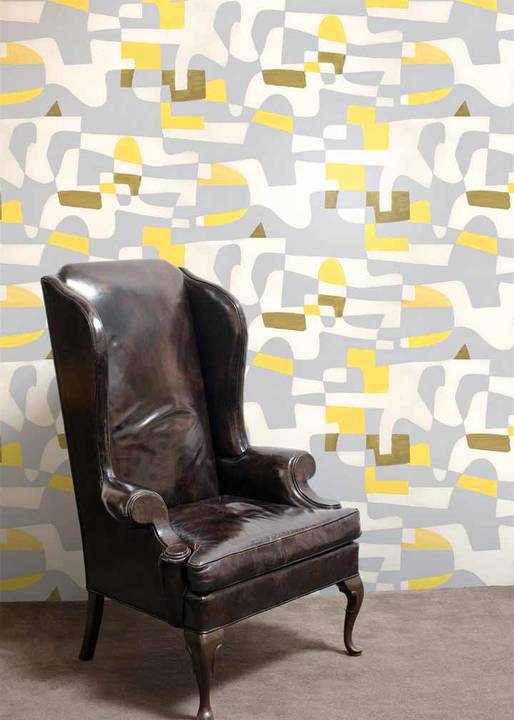 Shapeshifter, Grey Flannel with Yellow Jim Flora Wallpaper Tiles DesignYourWall